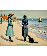 Black Cat on the Shoreline 8.5x11&quot; Photo Print Style of Steinlen / Harke... - $8.49