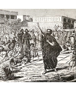 1922 Jonah Preaching In Nineveh Wood Engraving Bible Story Vintage DWSS4 - $368.14 MXN