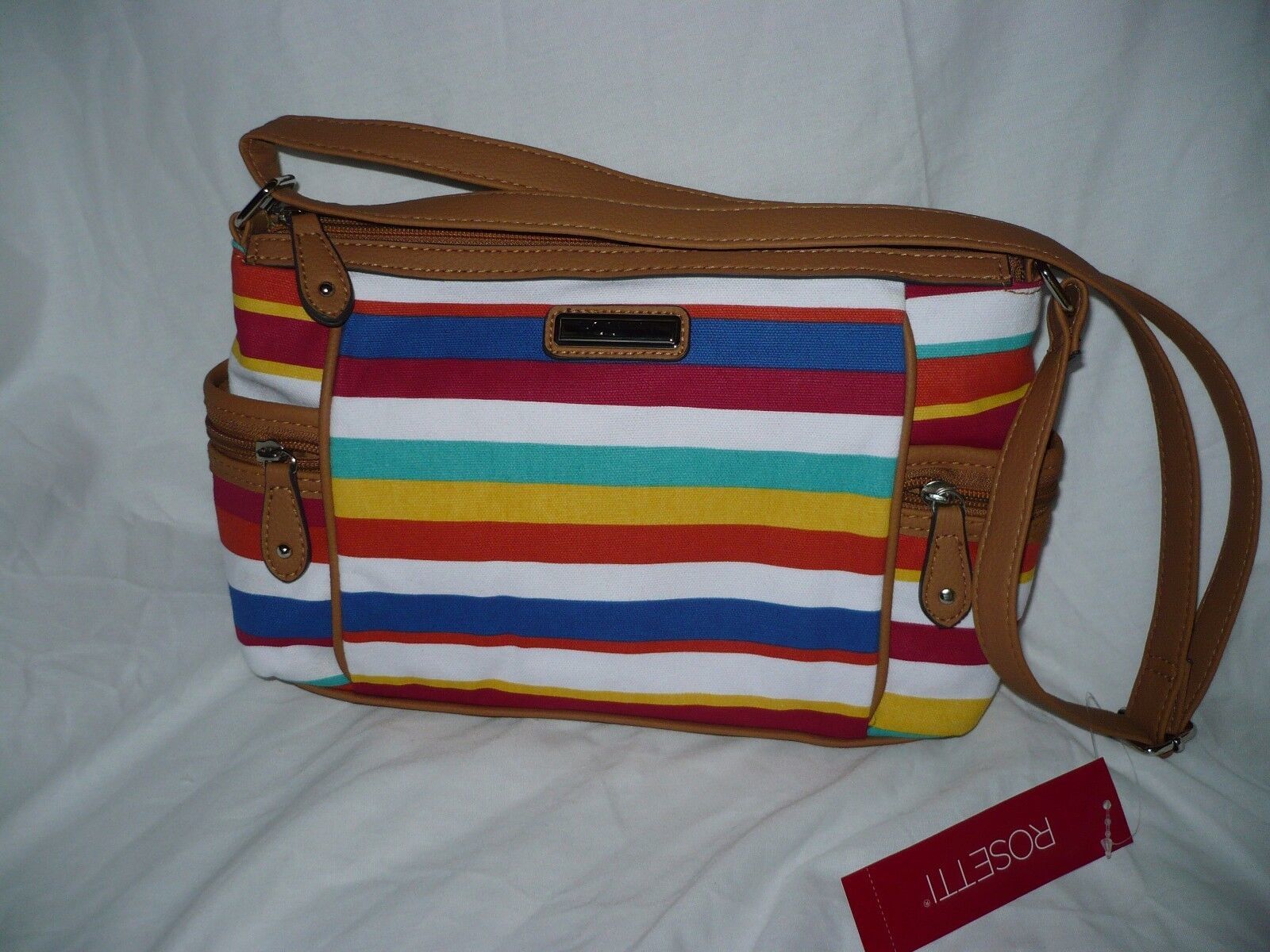 Rosetti Maddie Crossbody Purse Stripes Red Blue Green Yellow NEW - $35.32