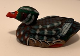 Vintage 3.5&quot; Carved Wooden Mallard Duck Figurine - $30.86