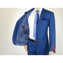 Men Suit By Renoir Window pane English Plaid Slim Fit Side Vents Fit 291-20 Blue image 6