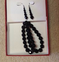 Necklace Pierced Earrings Set Black Crystal Beads - £8.64 GBP