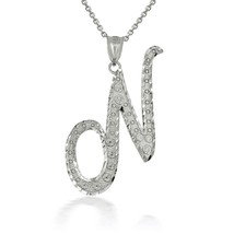 925 Sterling Silver Cursive Initial Letter N Pendant Necklace - £22.03 GBP+