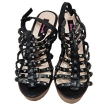 Betseyville Betsey Johnson Wedge Sandals - Black Strap + Silver Studs - Women 8 - £19.77 GBP