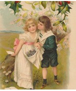 Sweet Girl &amp; Boy, Mistletoe &amp; Holly Antique Christmas Postcard - $12.00