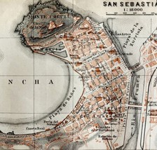 Map San Sebastian Southern France Rare 1914 Lithograph WW1 Era WHBS - £39.53 GBP