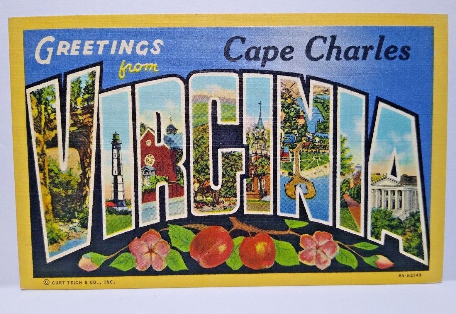 Greetings From Cape Charles Virginia Large Big Letter Linen Postcard Curt Teich - $14.25