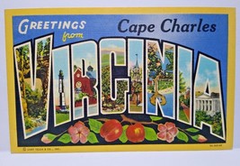 Greetings From Cape Charles Virginia Large Big Letter Linen Postcard Curt Teich - £11.21 GBP