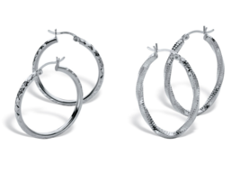 2 PAIR ETCHED TWISTED STERLING SILVER EARRINGS SET - £159.86 GBP
