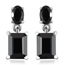 Natural Black Spinel Dangle &amp; Drop Earring 925 Sterling Silver Push Back Earring - £50.64 GBP