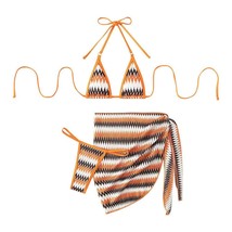 Striped Print Micro Bikinis Set with Skirt Lady Spring Swimwear Halter B... - $32.66