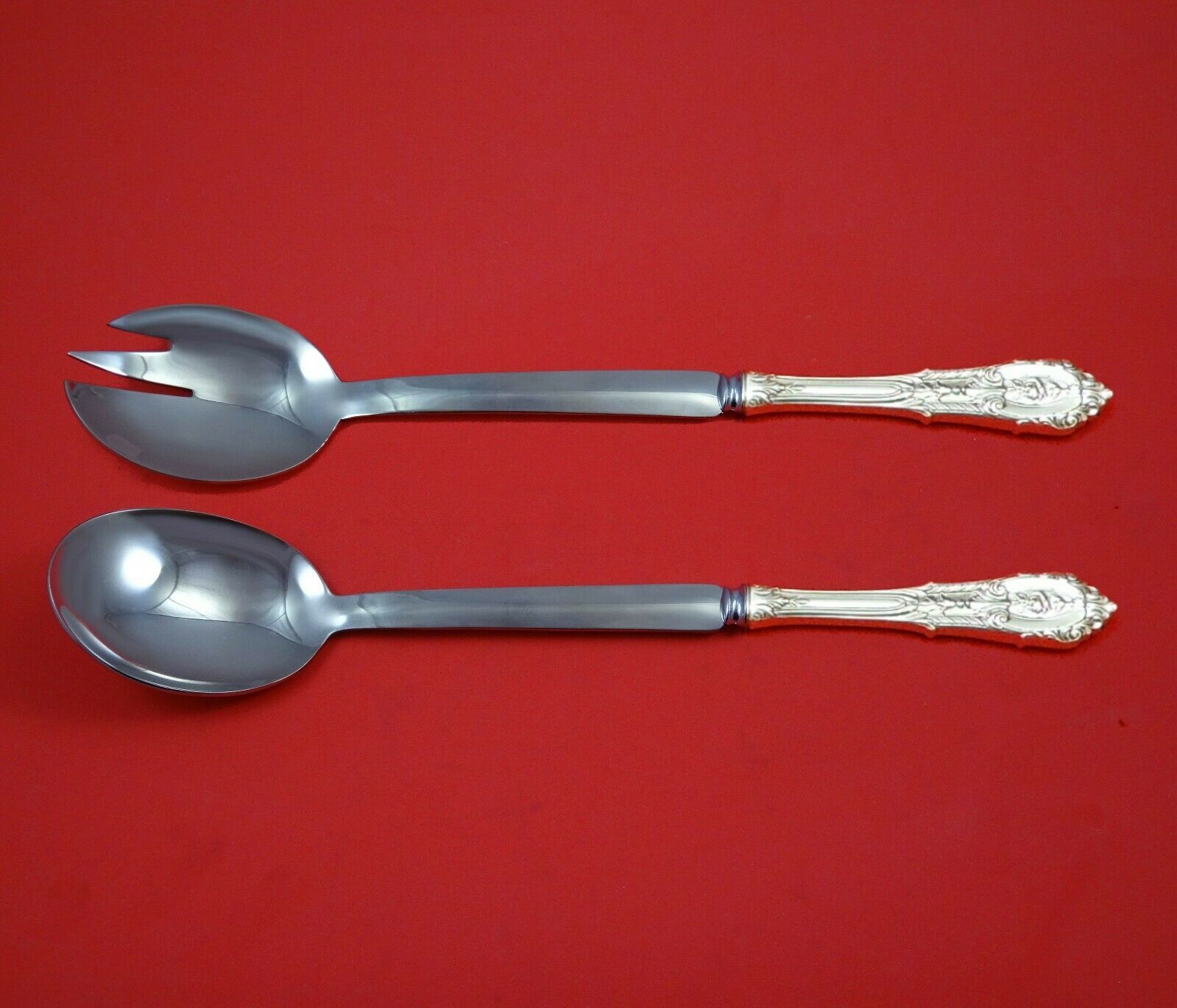Primary image for Rose Point by Wallace Sterling Silver Salad Serving Set Modern Custom 10 1/2"