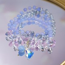 Shiny 3 Circles Heart Pendant Blue Natural Stone Pink Artificial Crystal Beaded  - £18.20 GBP