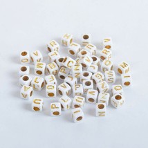 50 Letter Beads Alphabet Acrylic Assorted Lot BULK Wholesale White Gold Cube - $3.61