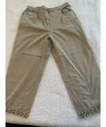 Ruby Rd. Khaki Cropped Pants with Embellished Hem Size 10 - $19.64 CAD