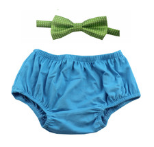Gentlemen Ties Cake Smash Outfit Boy First Birthday  Bloomers and Bow Blue Green - £11.12 GBP
