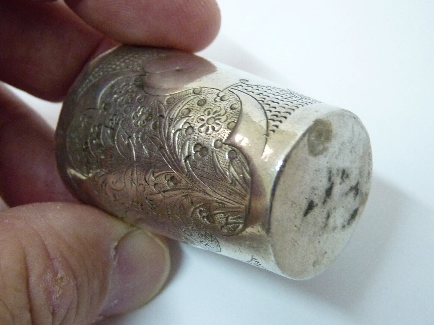 Antique Silver Goblet Cup, Pointille Work Intricate Repousse Engravings ... - $101.20