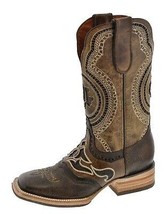 Mens Western Cowboy Boots Light Brown Overlay Two Tone Square Botas Size... - £92.02 GBP