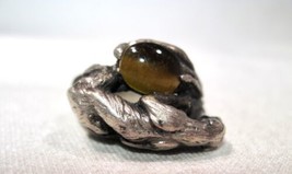 Vintage Sterling Silver Panther Jaguar Tigers Eye Ring Size 7 1/2 K224 - £40.89 GBP