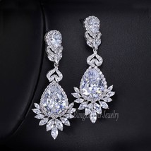 BeaQueen  Royal Blue Water Drop CZ Crystal Women Wedding Jewelry Long Bridal Ear - £14.94 GBP