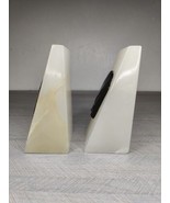 Vintage Art Deco MCM Solid Onyx Marble Stone Wedge Bookends 6.5&quot; Aztec T... - £31.38 GBP