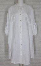 TEMPO PARIS Linen Gauze Shirt Dress Sequin Rounded Hem Pockets White M/L... - $89.09