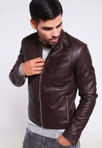 Brown Leather Jacket Men Pure Lambskin Motorcycle Racer Biker Size S M L XL XXL - £114.23 GBP