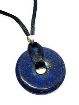 Lapis Lazuli Donut Pendant Necklace 30mm Crystal Protection Gemstone Bead Corded - £12.94 GBP