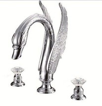 3 Pcs widespread bathroom Swan tub faucet mixer tap Crystal handle 13.5&quot;... - £395.09 GBP