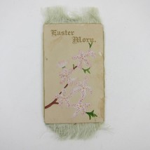 Victorian Card Easter Branch Blooms Pink Flowers Fringe Gold Gilt Edge A... - $14.99