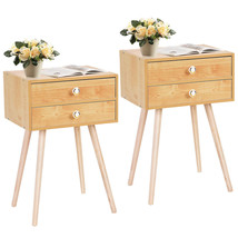 2 PCS Mid Century Modern 2 Drawers Nightstand Natural Sofa Side End Table Home - £167.78 GBP