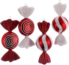 Kurt Adler 6 Inch Red/White Candy Swirld Ornaments - Set of 4 - £14.85 GBP