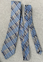 Haspel Silk Tie Blue Gray Plaid Tartan Mens Necktie 100% Silk - $18.80