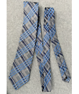 Haspel Silk Tie Blue Gray Plaid Tartan Mens Necktie 100% Silk - $18.80