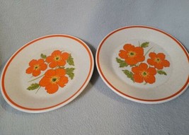 Set 2 Vintage Temper-ware By Lenox Fire Flower Plates Orange Hippy Retro MCM  - £13.17 GBP