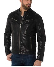 Leather Jacket Men&#39;s Mens Size Motorcycle Vintage Biker S Bomber Coat Bl... - £94.68 GBP