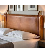 Genuine Leather Strap Headboard – Handmade Brown Wall-Mounted Bed Headboard - $491.31