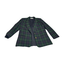 Alfred Dunner Blazer Jacket Women&#39;s 8 Green Blue Plaid Lined Single-Brea... - $26.11