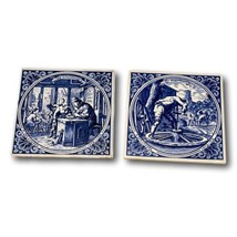 Blue Delft Blauw Tiles Lot 2 Luyken Holland Wagon Maker Schoolmaster - $67.27