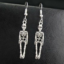 Skeleton Earrings 2.4&quot; Halloween Skull Drop Dangle Stainless Steel Ear Wires New - £6.38 GBP