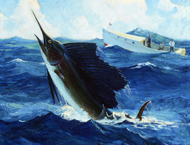 Framed canvas art print giclée Albert L. Salt Fighting Sailfish fishing - £30.92 GBP+
