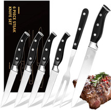 Steak Knife Set,4 Serrated Steak Knives Carving Knife Meat Fork Made from German - £22.93 GBP