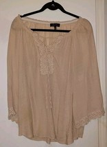 Melissa Page Size Large Cream Tunic Top Blouse 3/4 Bell Sleeves Lace Tri... - $10.00