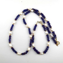 Freshwater Pearl &amp; Blue African Glass Beads Necklace and Bracelet Set 18&quot; – - $438.09 MXN