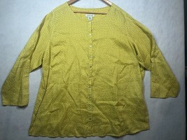 Rachel Zoe Linen Tunic Top Polka Dot Boho Lagenlook Button Front Women&#39;s 3X - $24.49