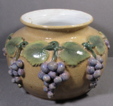 Studio Art Pottery Bowl 3D Purple Grapes &amp; Leaves 6.5&quot; x 4&quot; - $24.77