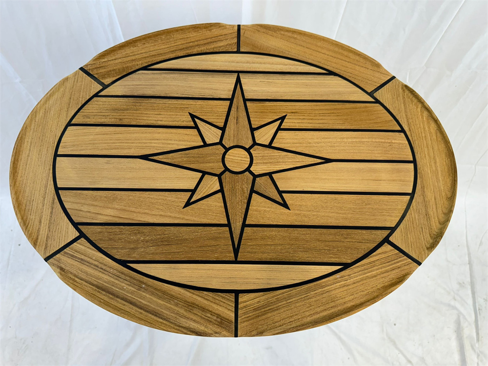 Boat Oval Teak Table Top 17.3x22.8 Inch Ellipse Star Inlay Marine Yacht RV  - $366.00+