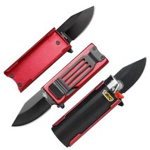 Munetoshi Mini Spring Assisted Knife Lighter Holder Case and Belt Clip 1.95&quot; Bla - £5.86 GBP