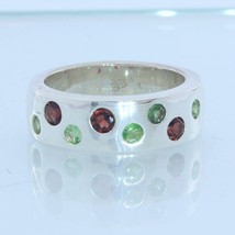Red and Green Garnets Handmade 925 Sterling Unisex Gents Ladies Ring size 7.25 - £93.40 GBP