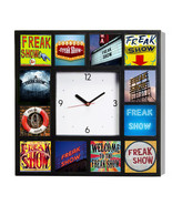Freak Show Dark Goth Circus Signs Clock with 12 pictures Carnival odd - £24.80 GBP